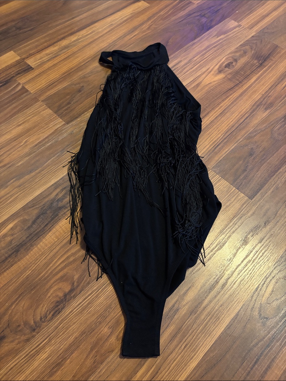Black Fringe Mock Neck Women’s  Bodysuit.